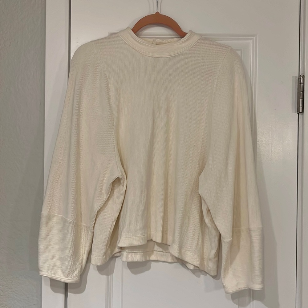 Texture & Thread Button Back Mock Neck Top In Bright Ivory - Picture 2 of 5